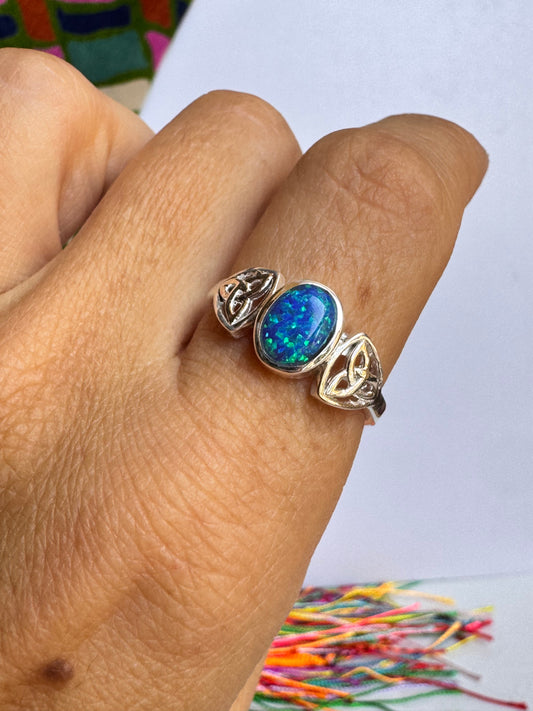 Anello argento 925 opale blu misura 22 14OP