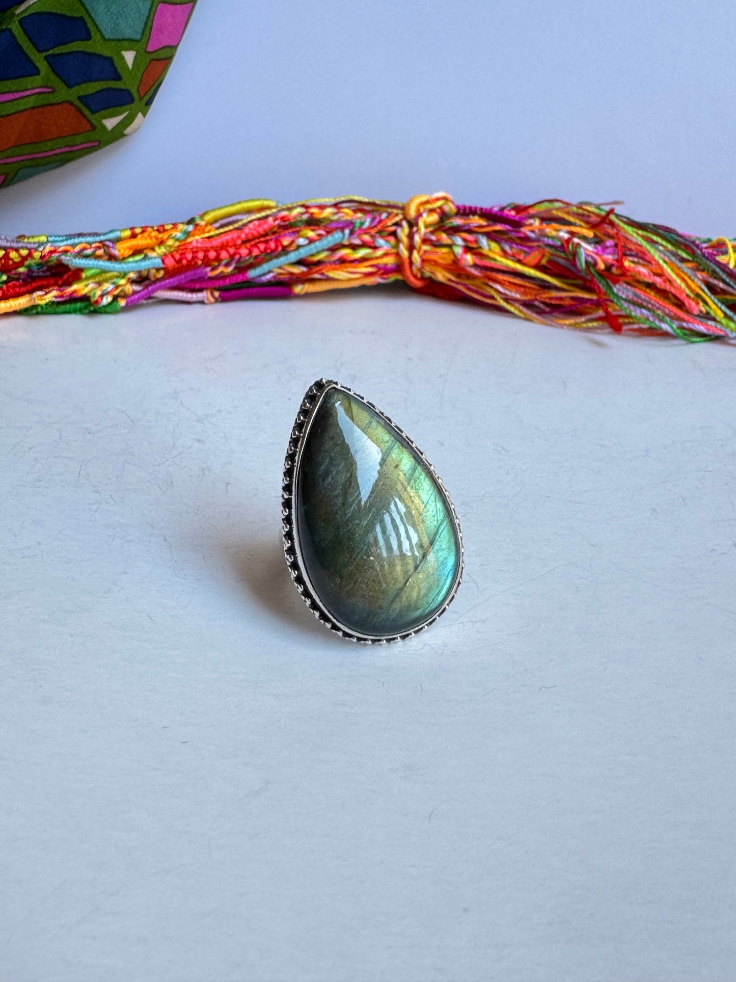 Anello argento 925 labradorite misura 17/18 regolabile - 1LO