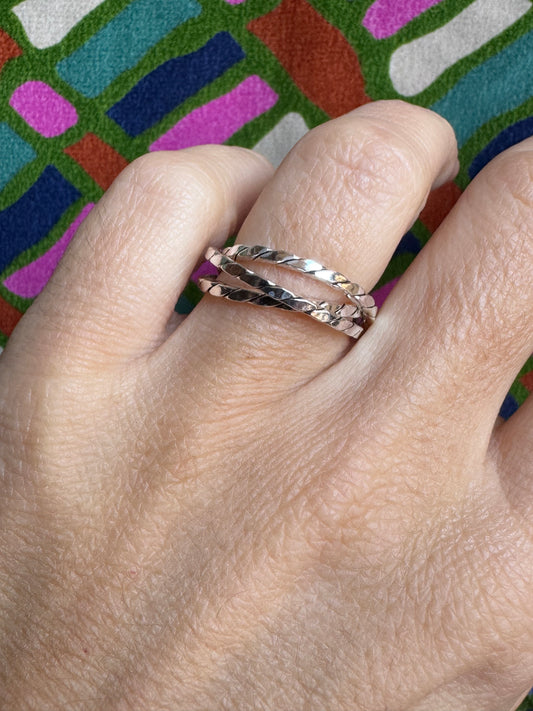 925 silver ring 3 strands oblique lines size 12/13- Z55
