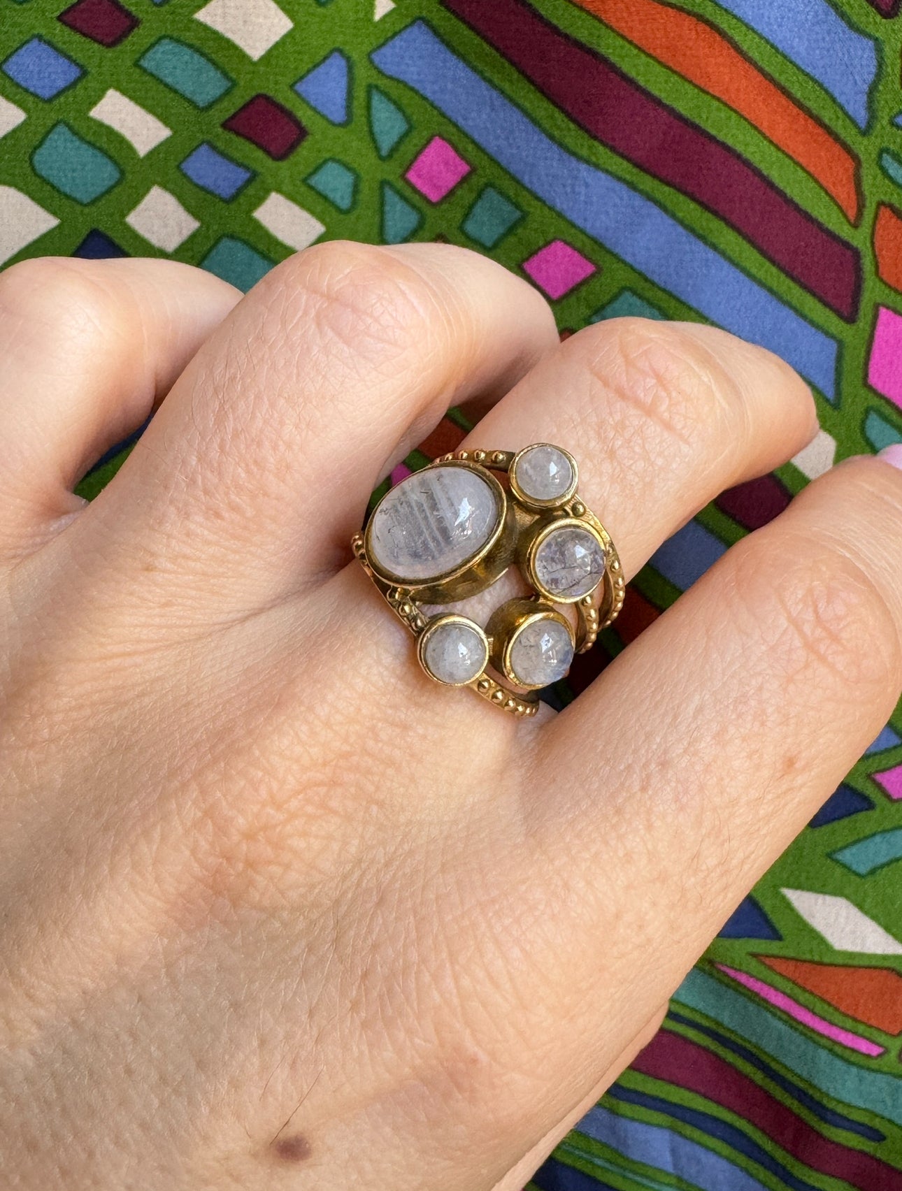 White labradorite golden boho ring