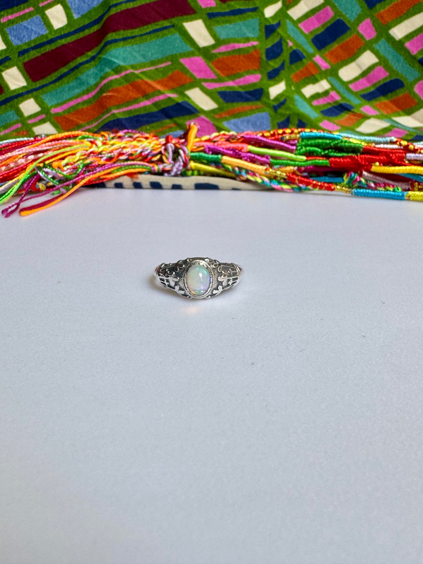 925 silver ring with white opal, size 19 - G34