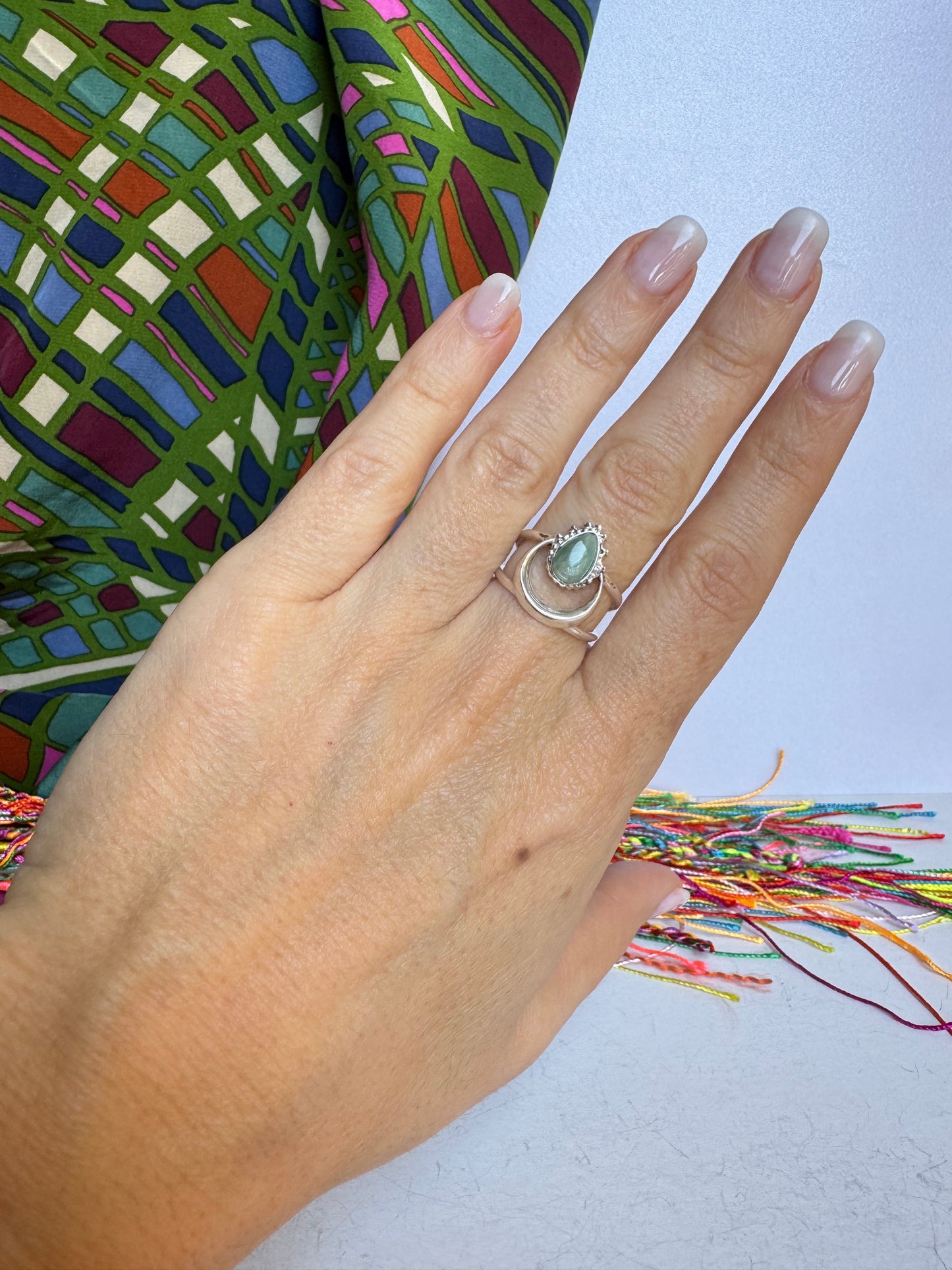 Anello boho argentato amazzonite