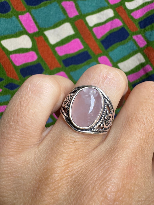 925 silver rose quartz ring size 13 - 7QR