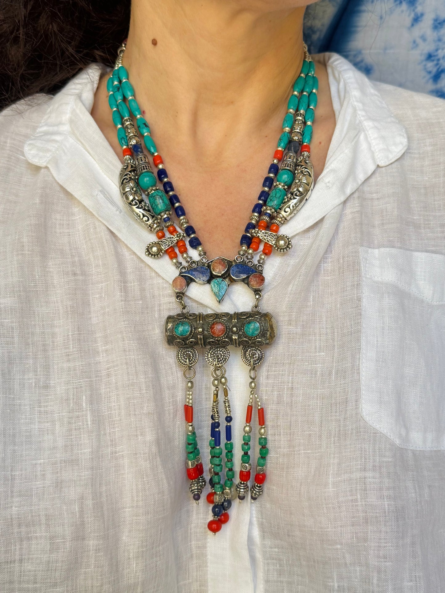 Collana nepalese metallo pietre vintage anni 70