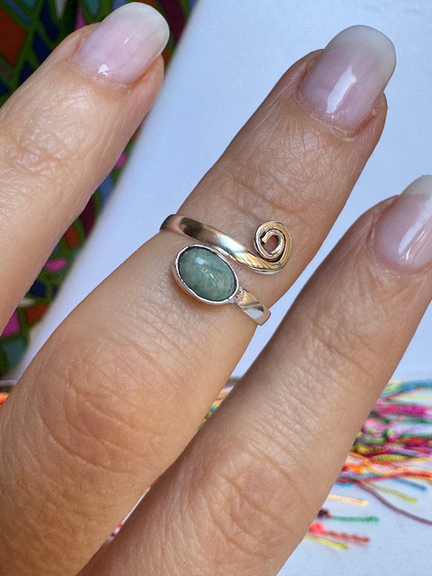 Anello boho argentato amazzonite