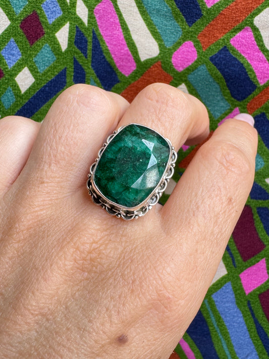 Anello argento 925 radice di smeraldo misura 17 -G56