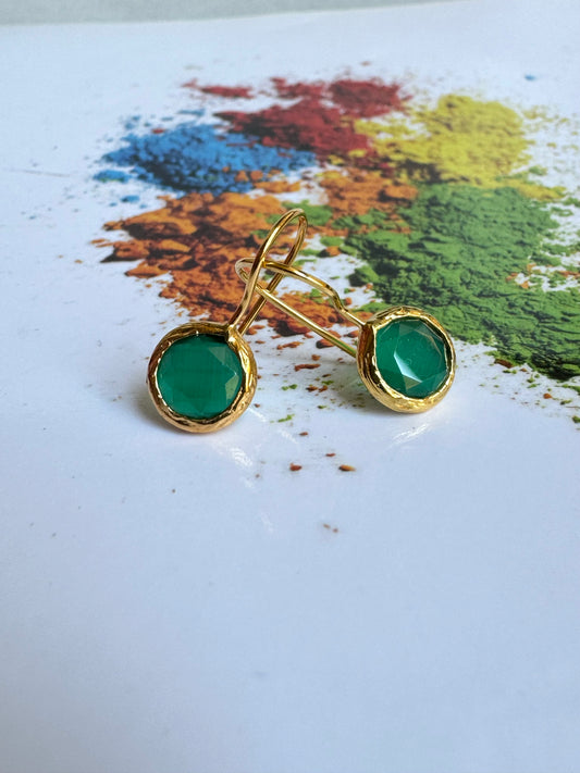 Bottle green mini round stone earrings