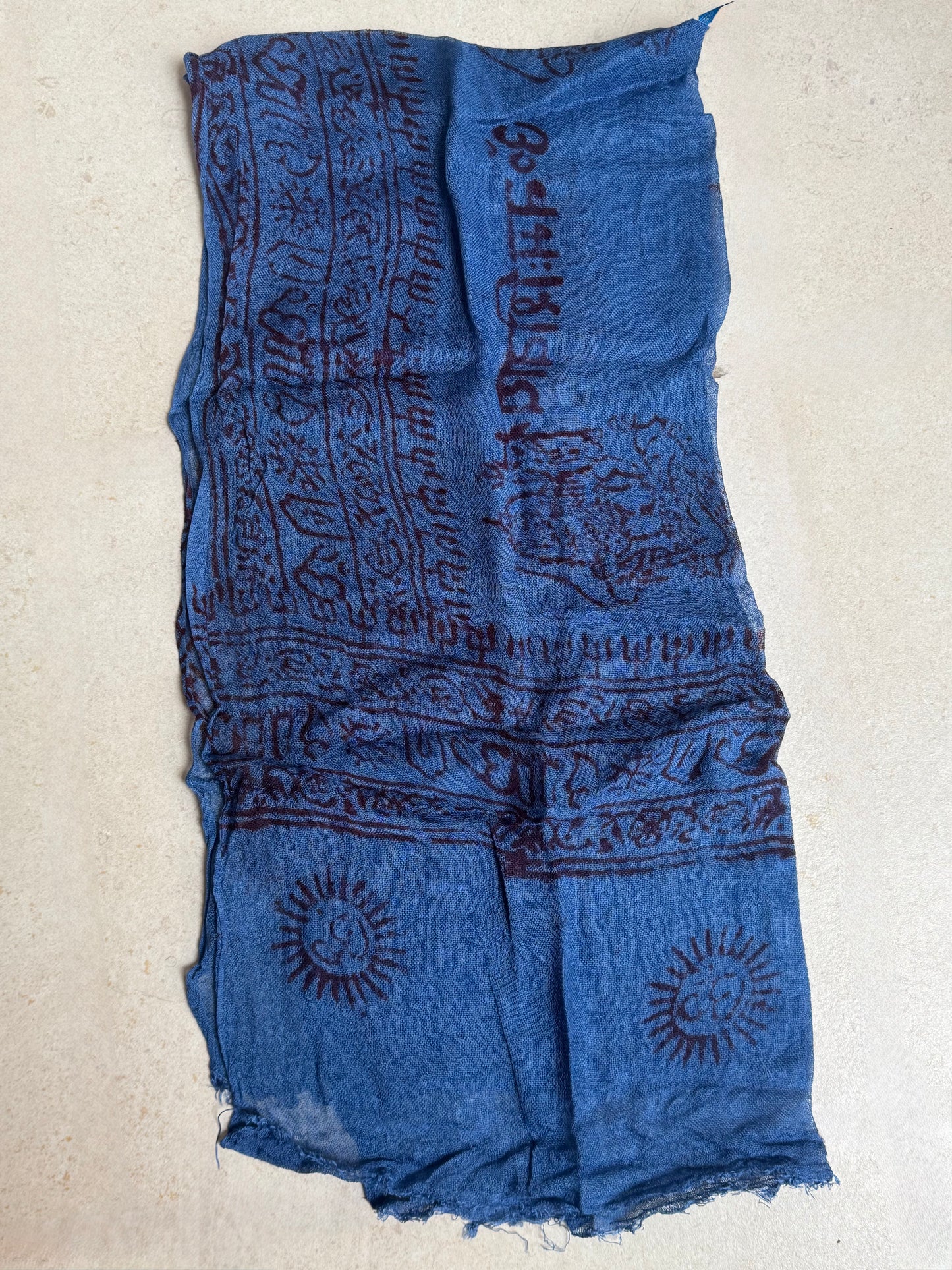 Pashmina sciarpa India blu ohm e Shiva