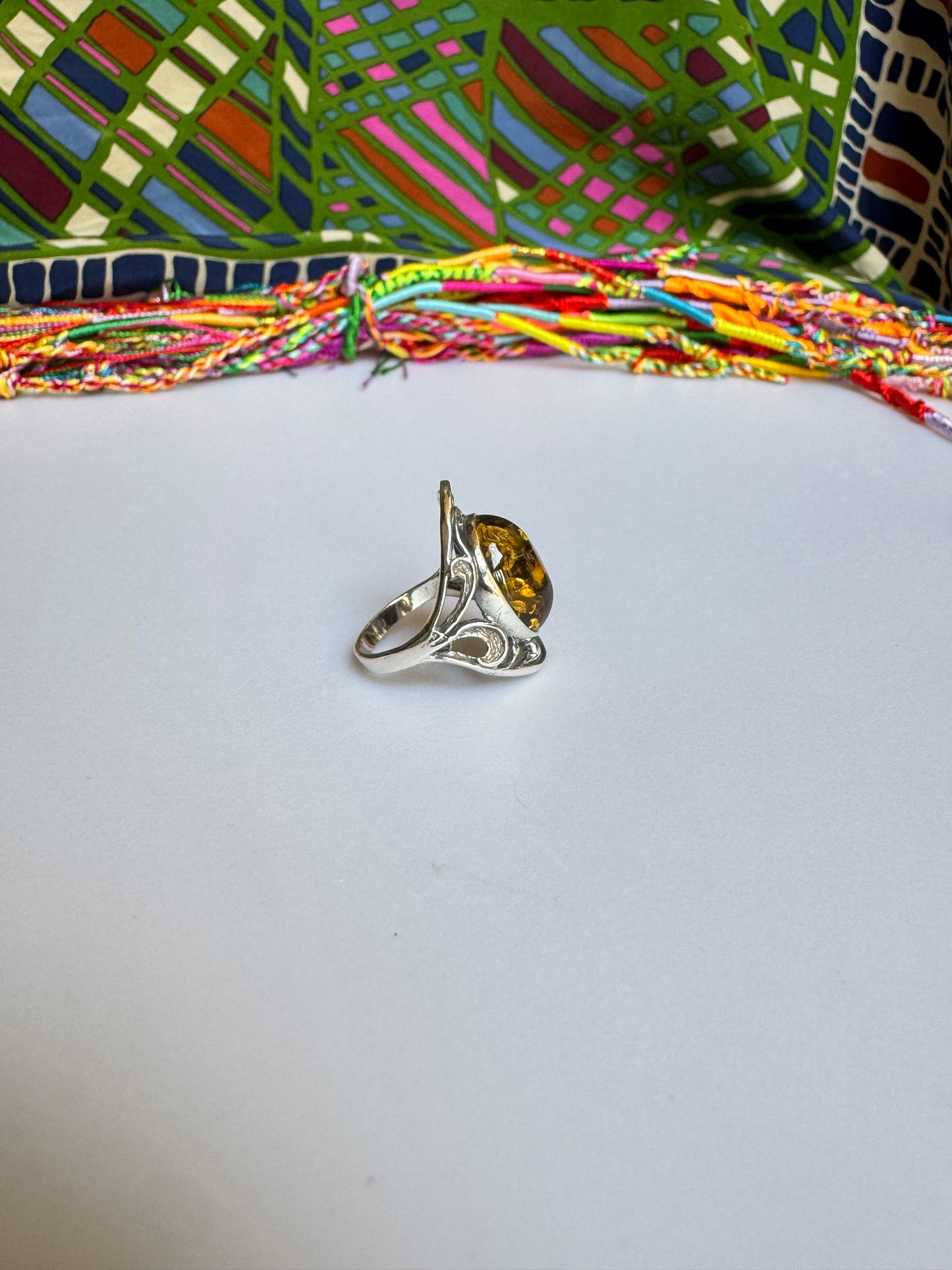 925 silver amber ring size 15 33A