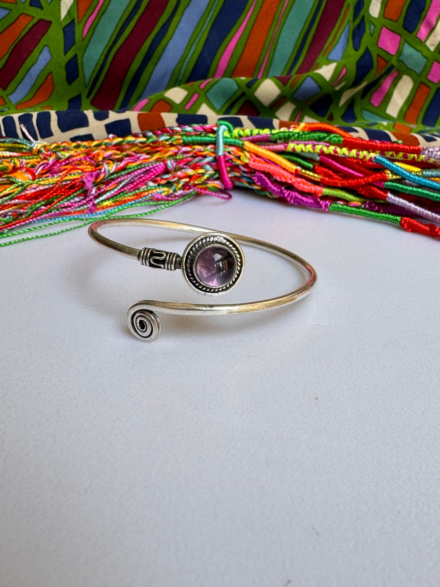 Amethyst silver boho bracelet