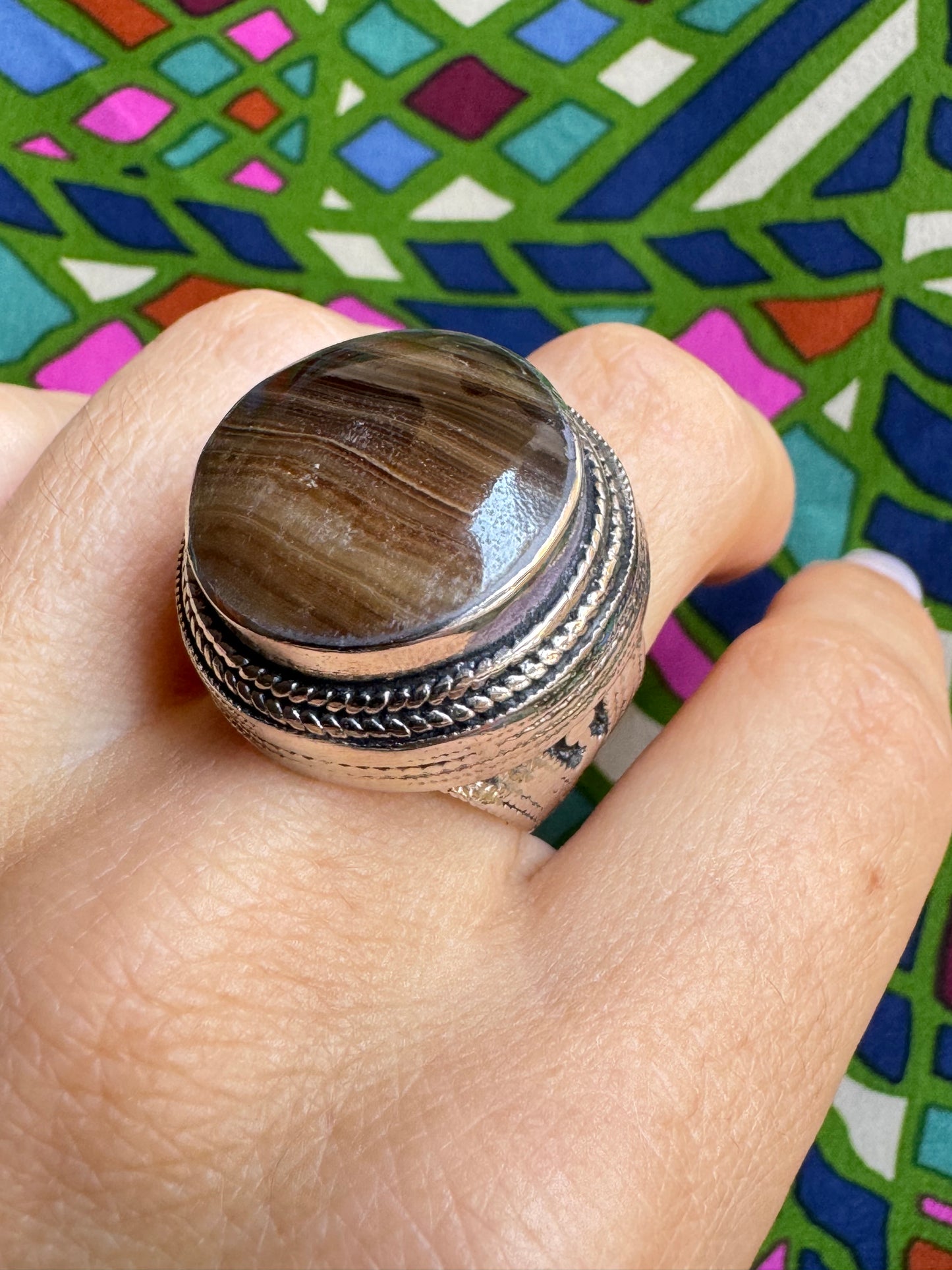 Antique vintage agate stone ring