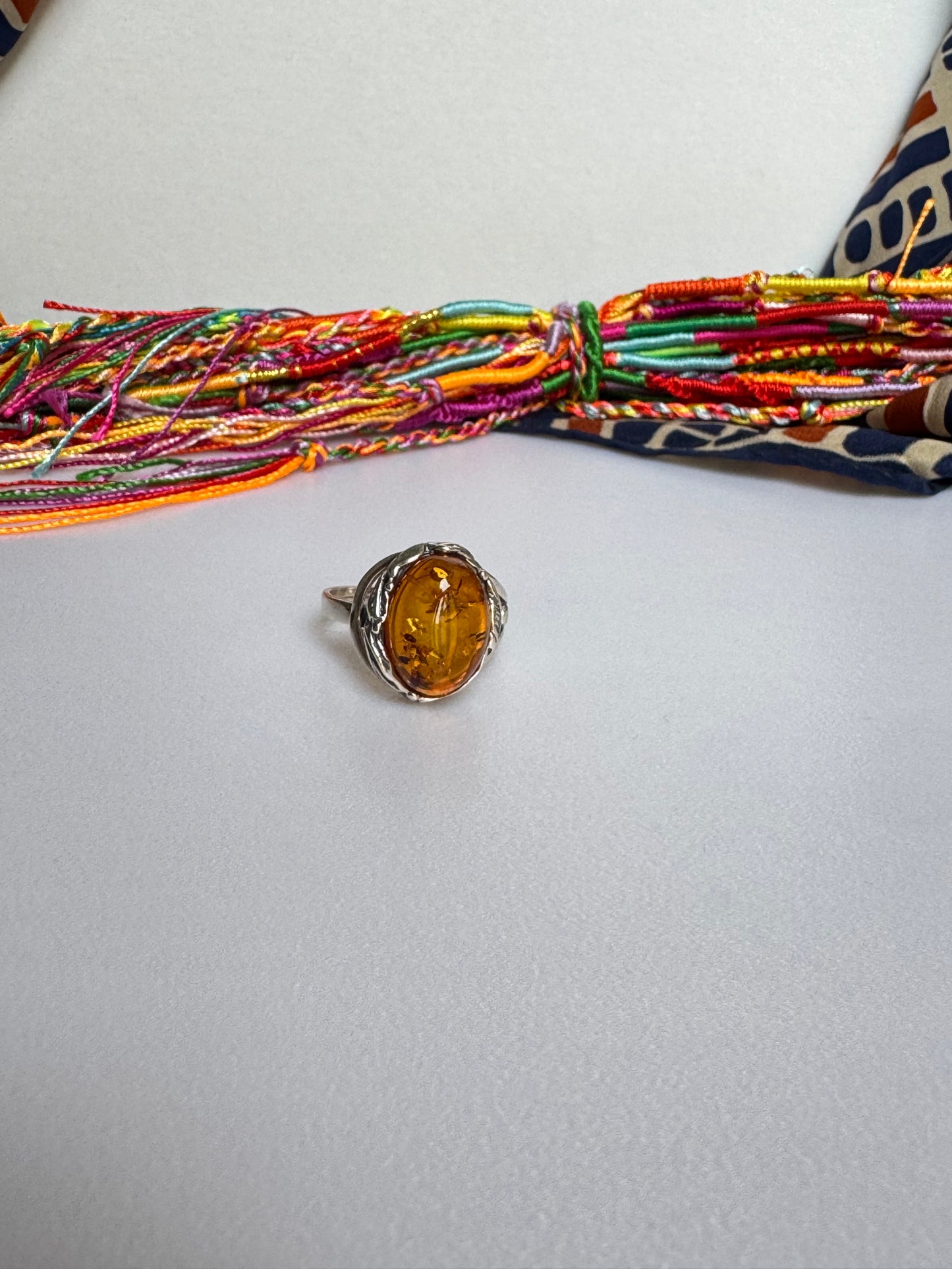 Anello argento 925 ambra misura 19 regolabile 14AMB