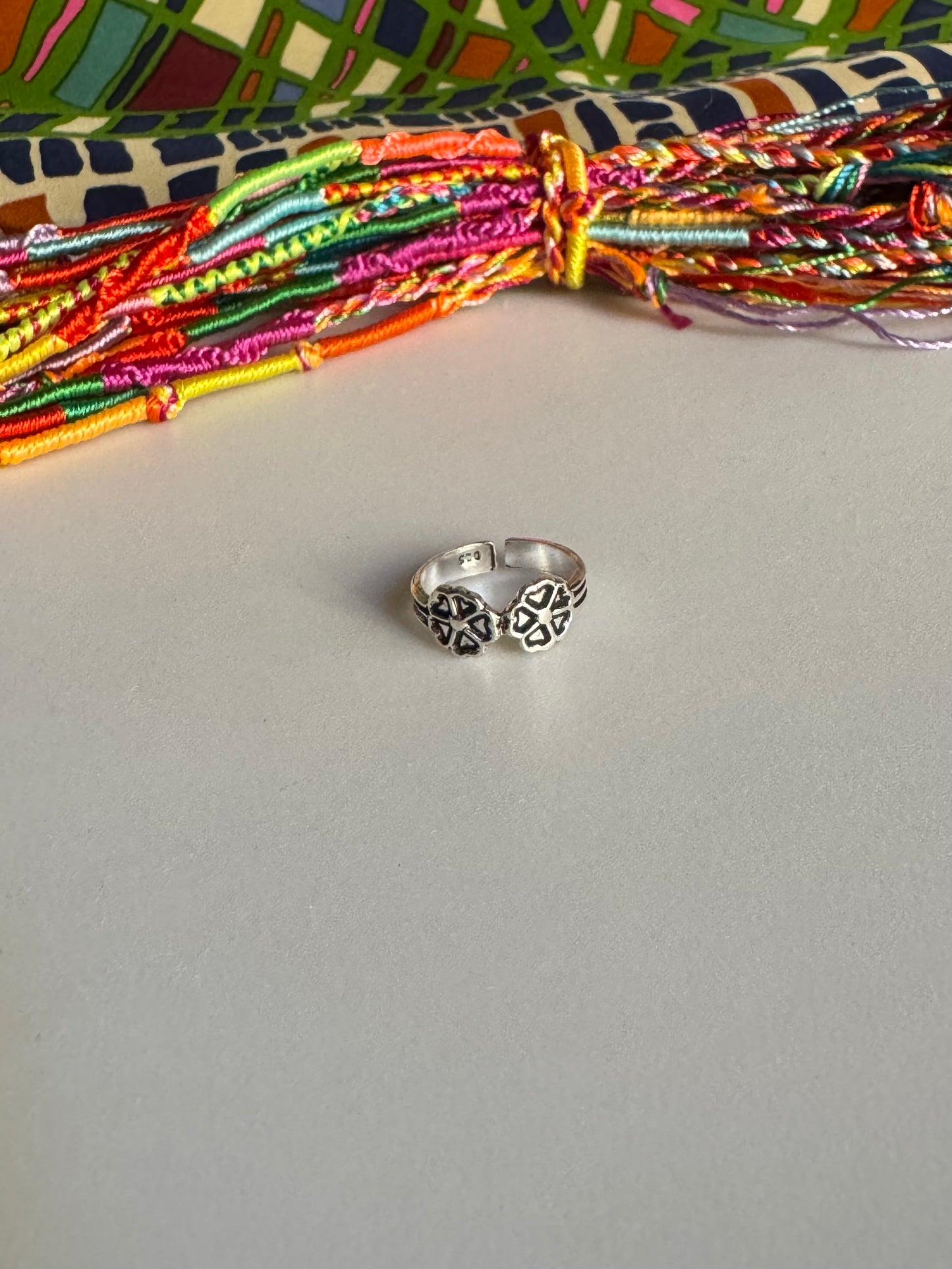 925 silver ring with adjustable double flower phalanx or foot 2