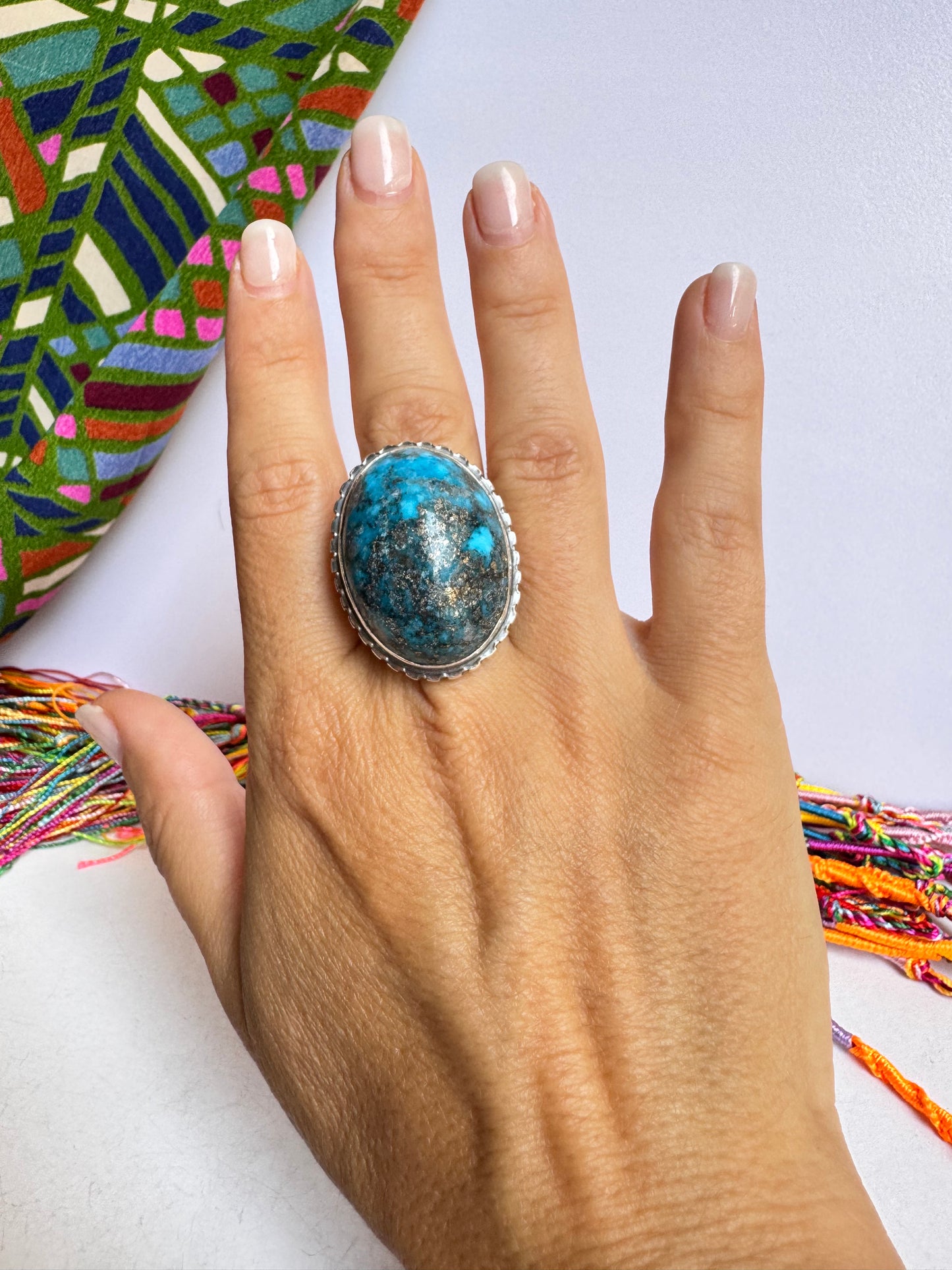 Anello argento 925 copper turquoise turchese misura 28 8V