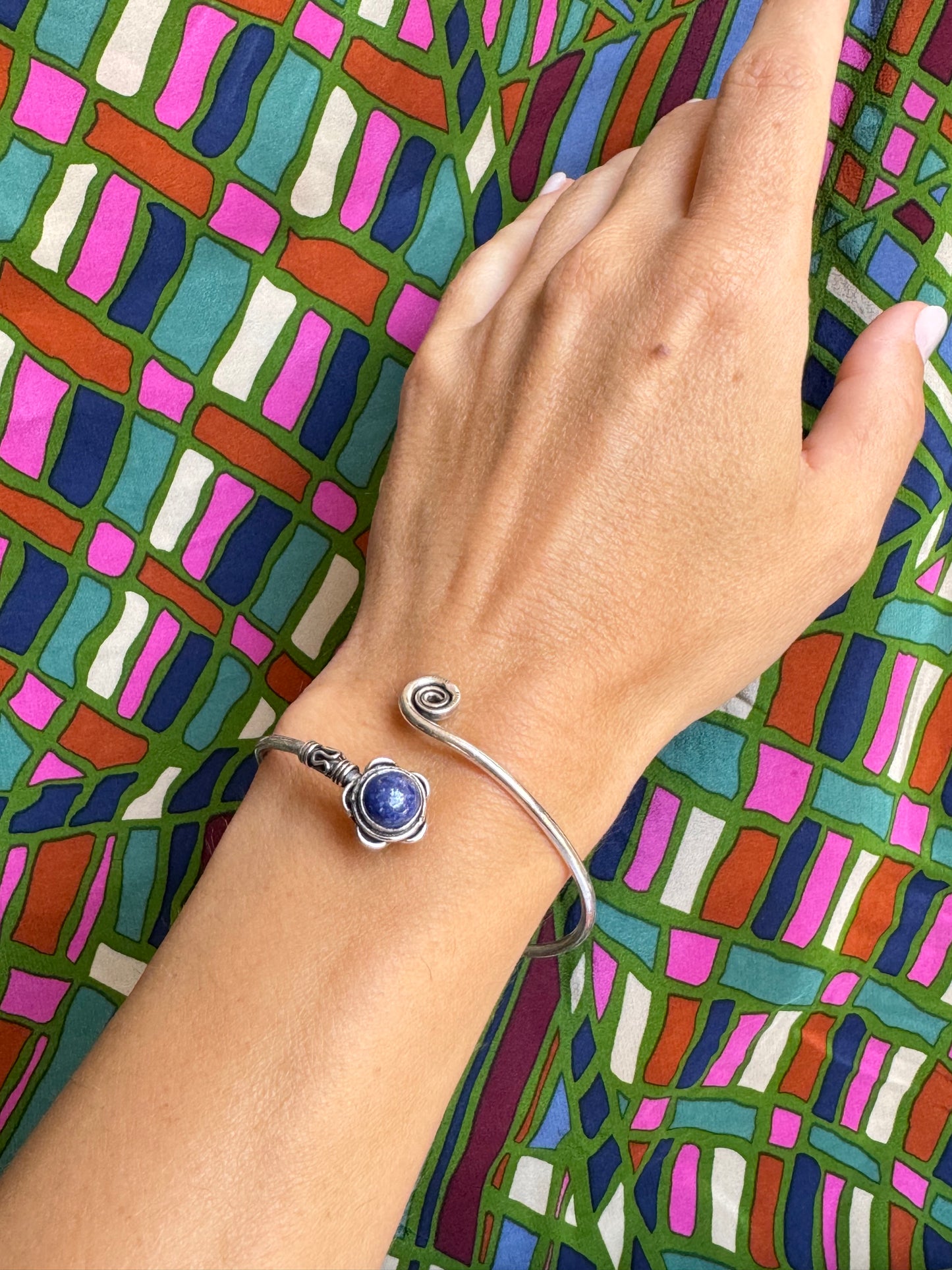 Silver lapis boho bracelet