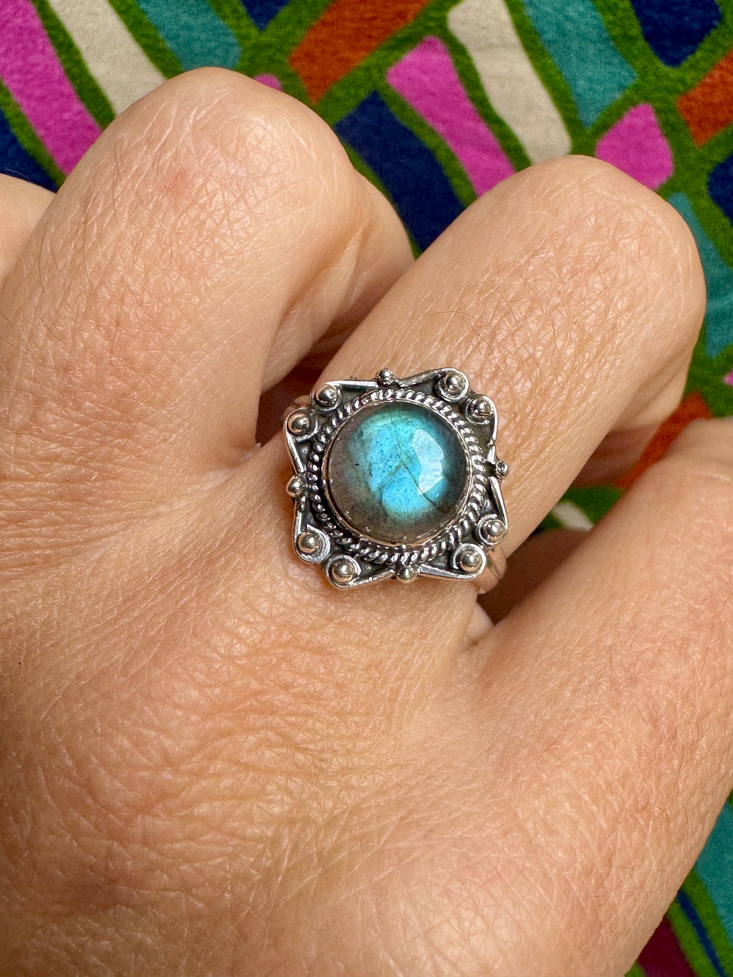 Labradoritring aus 925er Sterlingsilber, Größe 15 - 3LA