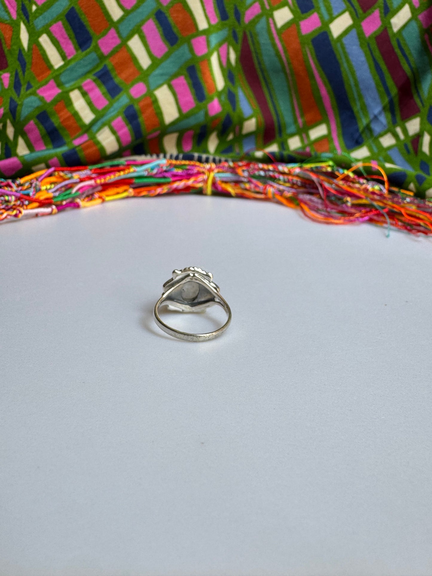 925 Silber Regenbogen Mondstein Ring Größe 14 - G3