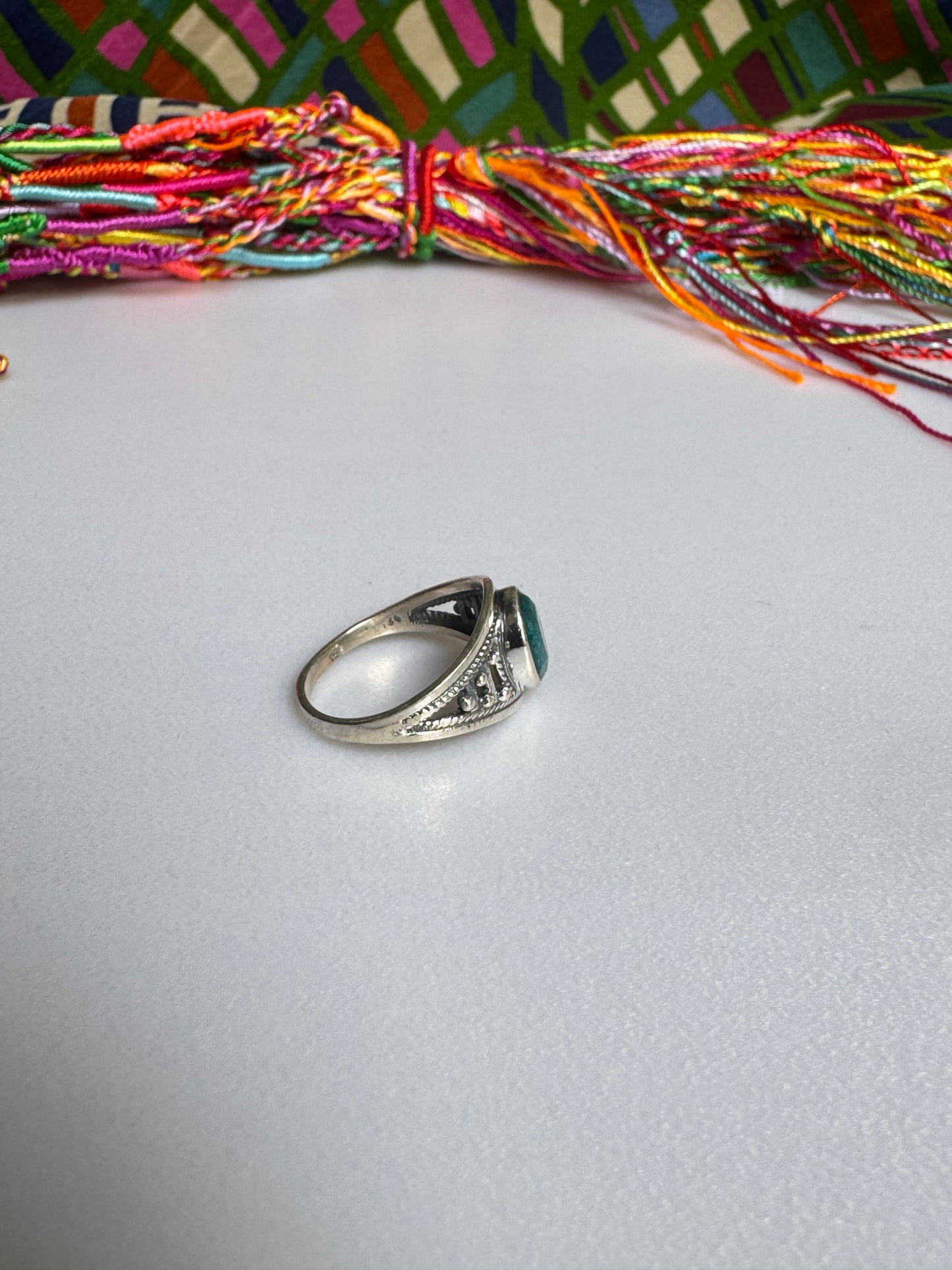 925 silver ring with emerald root size 16 -