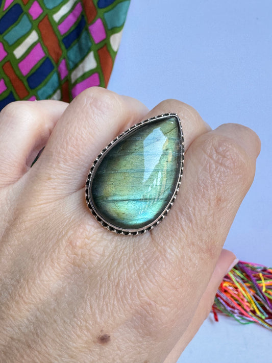 Anello argento 925 labradorite misura 17/18 regolabile - 1LO