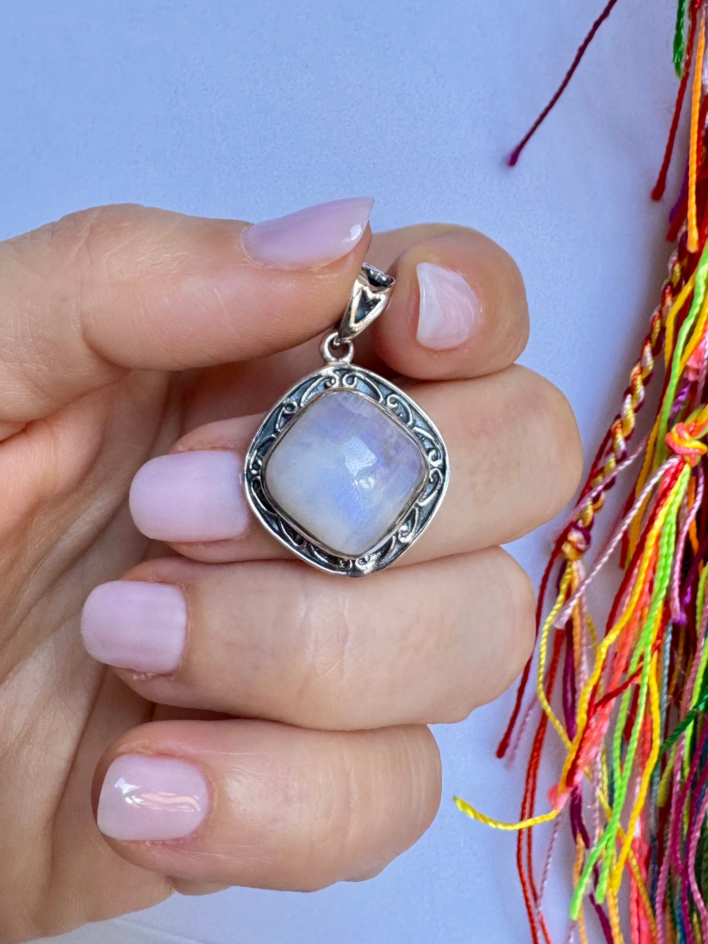 Ciondolo argento 925 pietra di luna arcobaleno V18