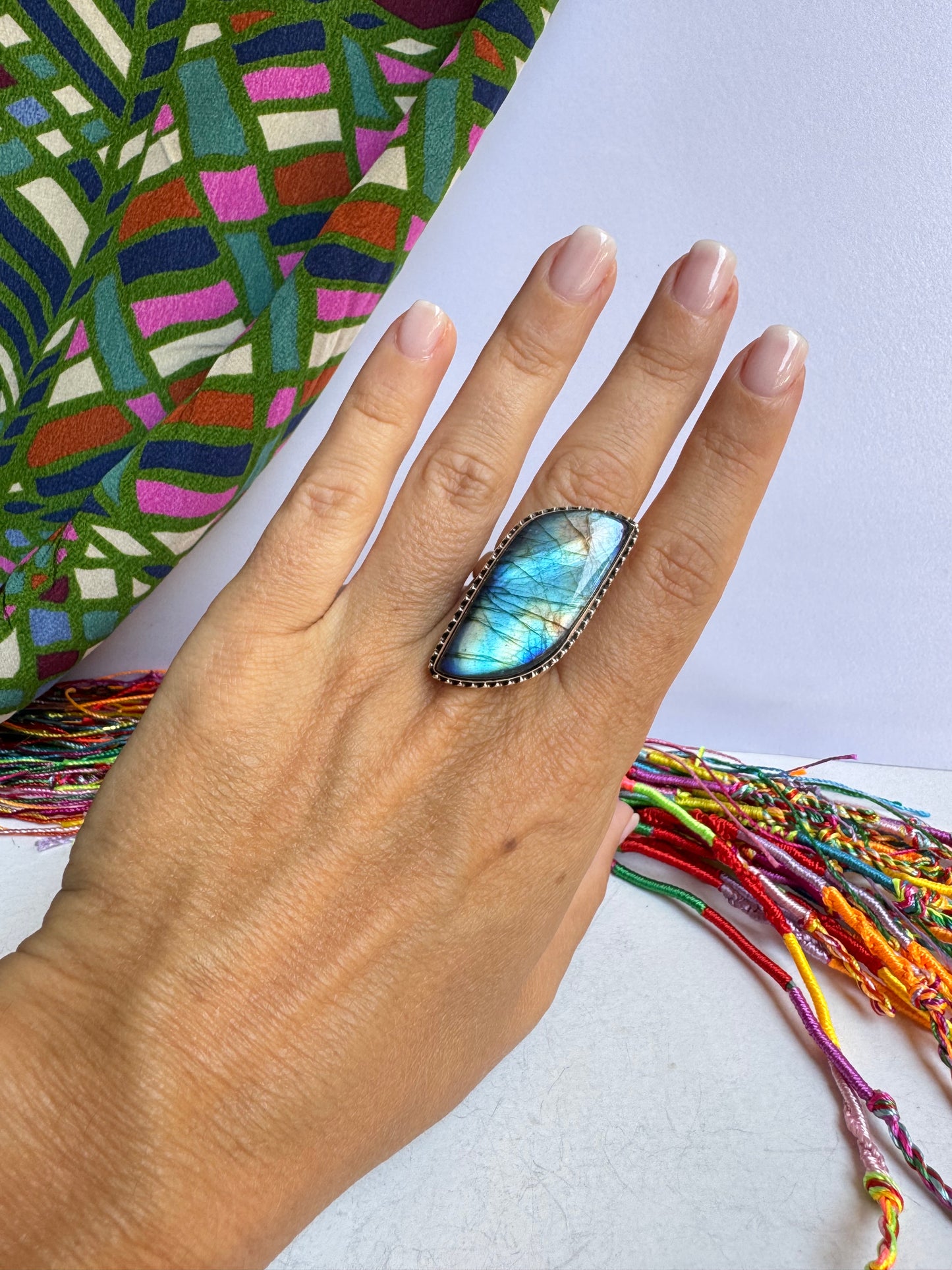 Anello argento 925 labradorite regolabile da misura 16 - 18UM