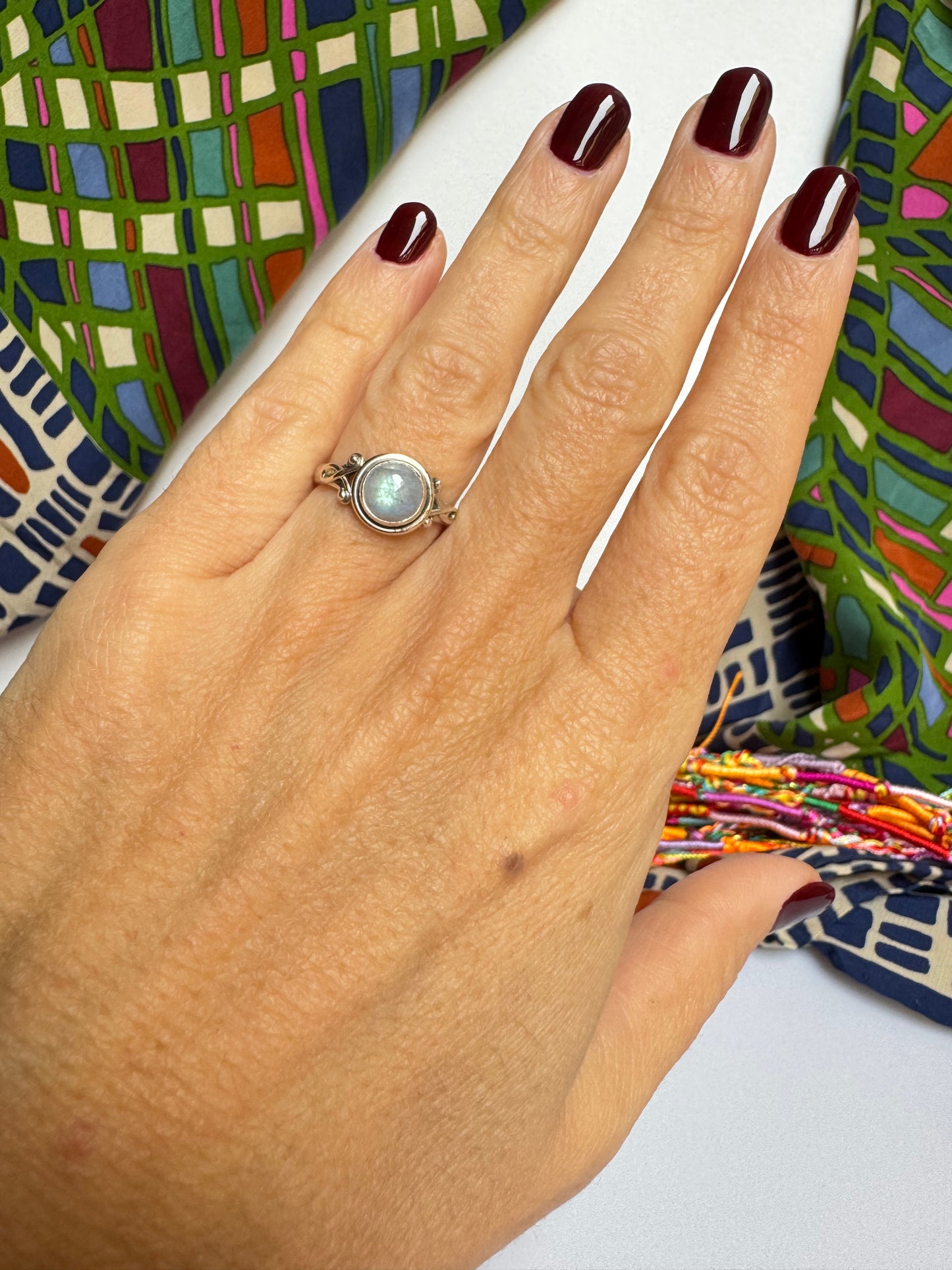 Anello argento 925 Pietra di luna arcobaleno misura 13 - 3AR