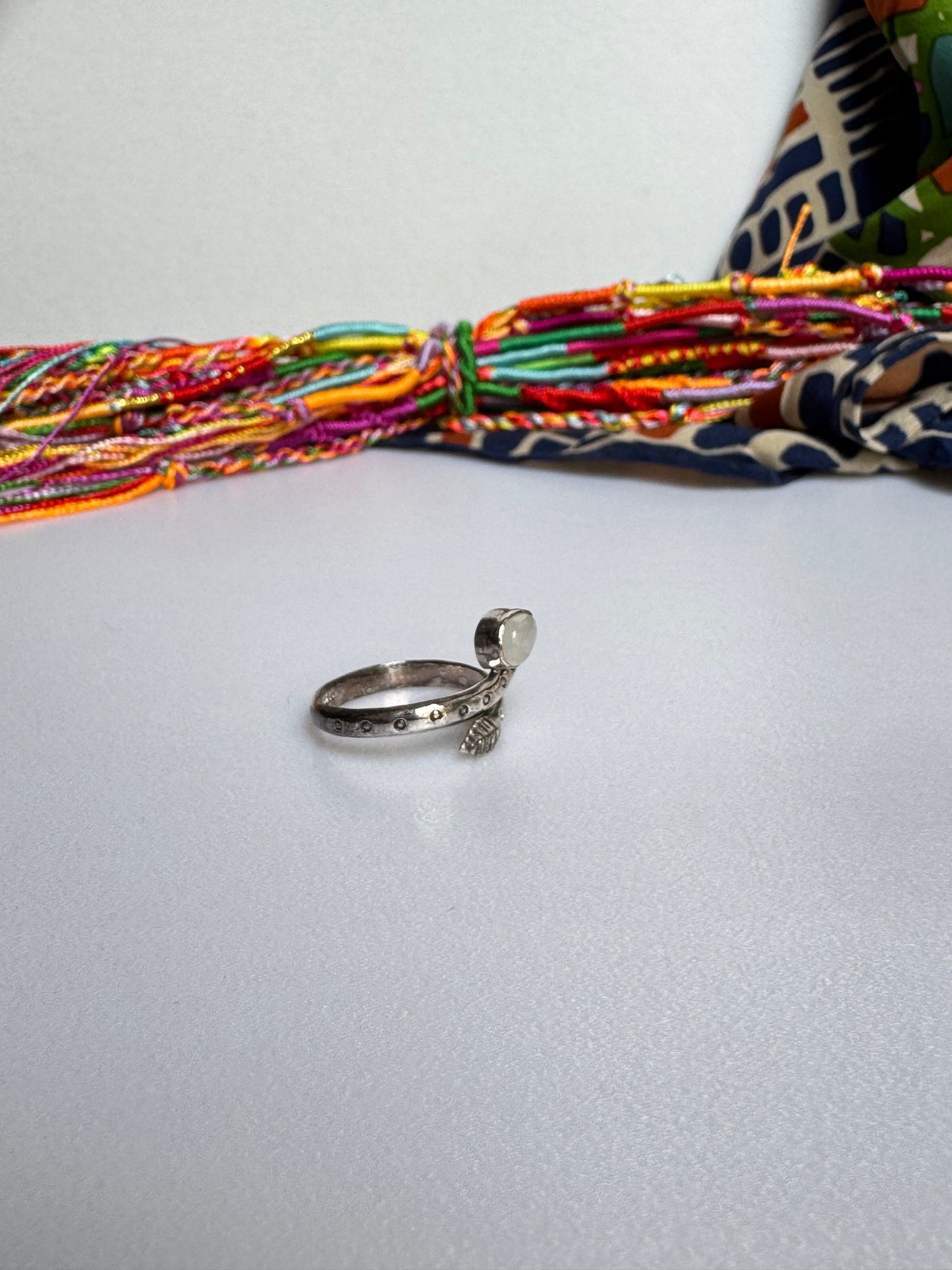 Anello argento 925 Pietra di luna arcobaleno regolabile misura 17 M12