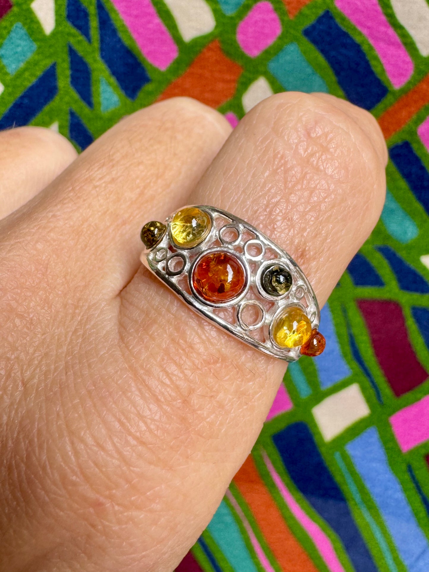 925 silver amber ring size 19 adjustable 54A