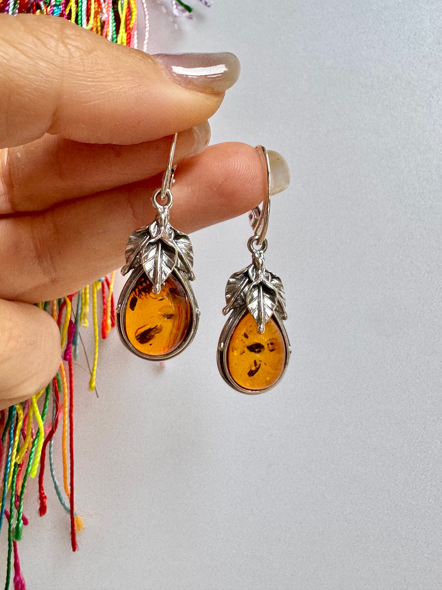 925 silver amber earrings 33AM