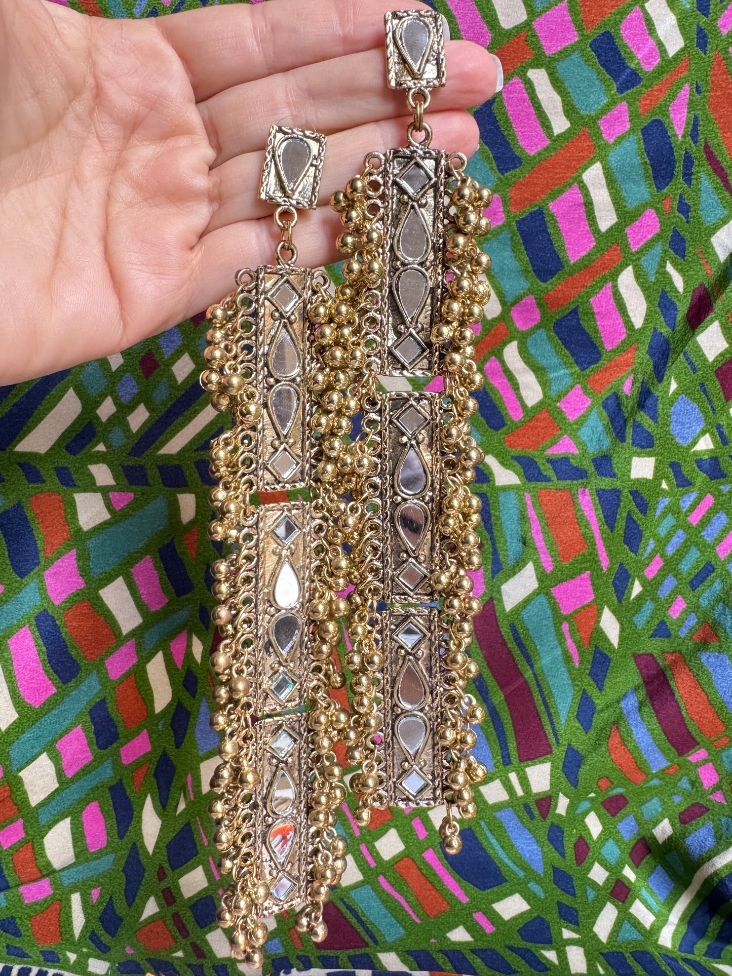 Indian golden earrings with mirrors