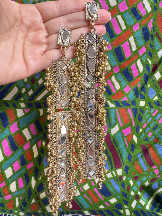 Indian golden earrings with mirrors