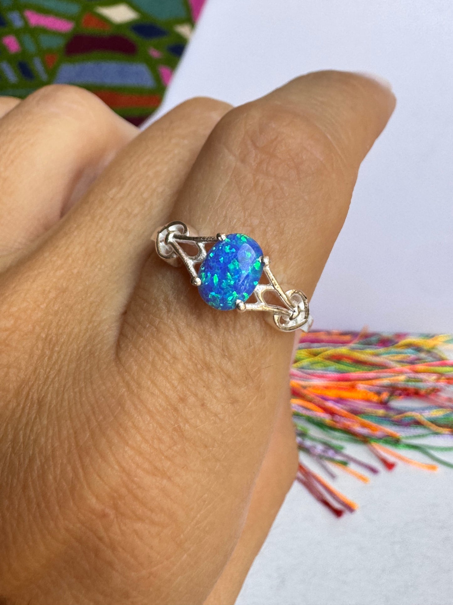 Anello argento 925 rana opale blu misura 19/20 7OP