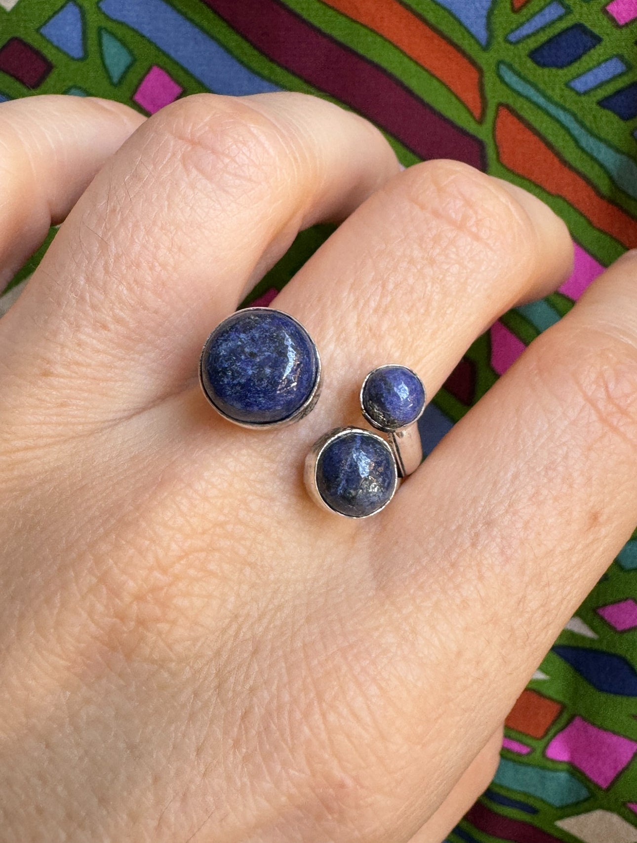 Silver lapis lazuli boho ring