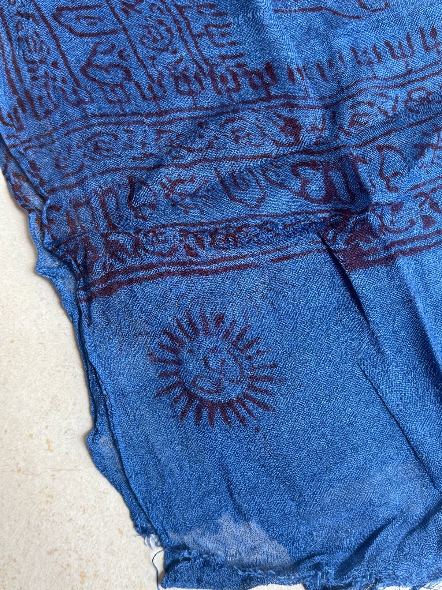 Pashmina sciarpa India blu ohm e Shiva