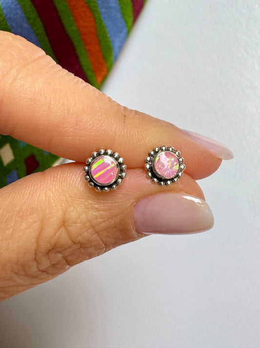 Orecchini lobo argento 925 opale rosa