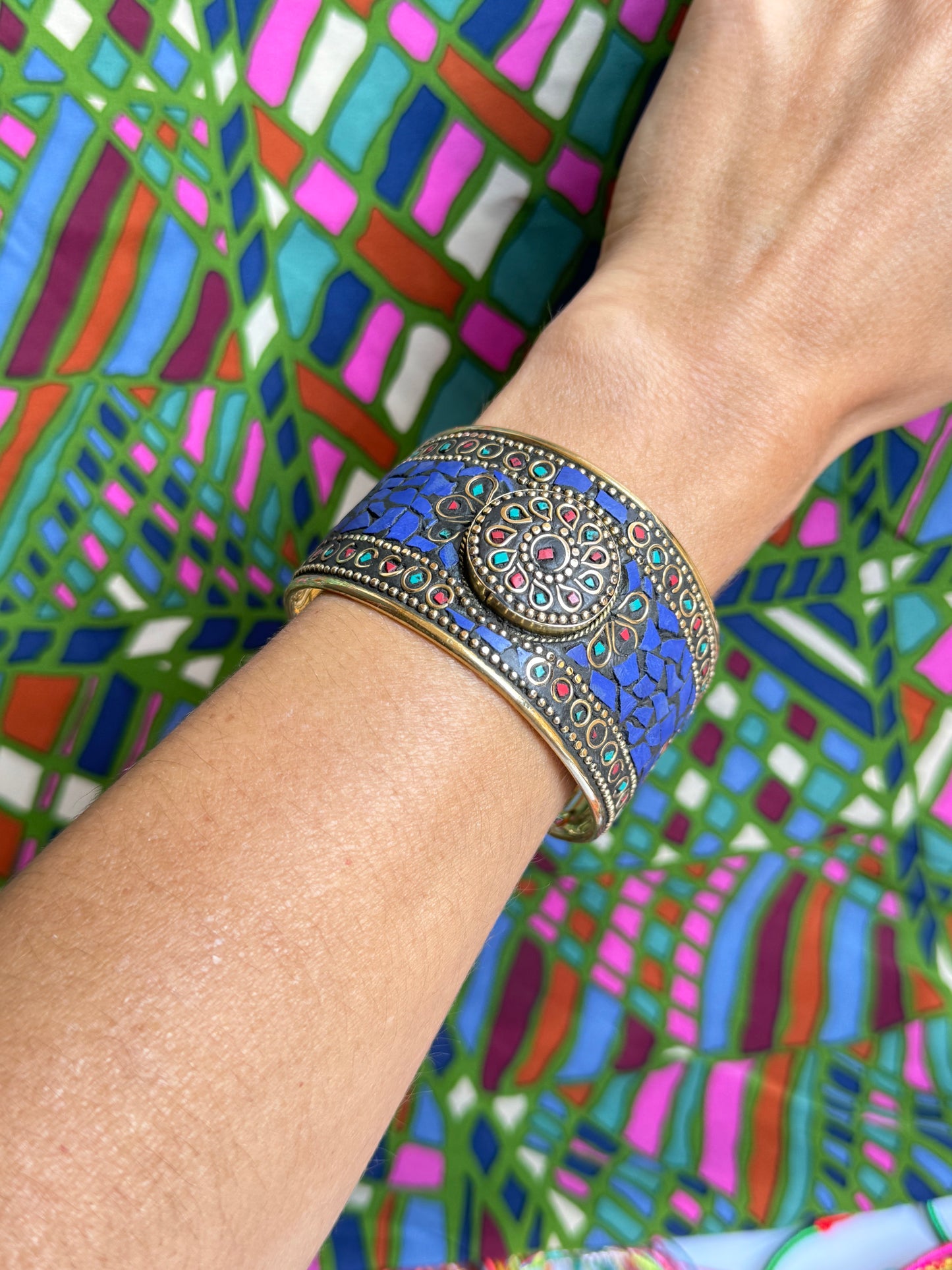 Bracciale nepalese mosaico blu