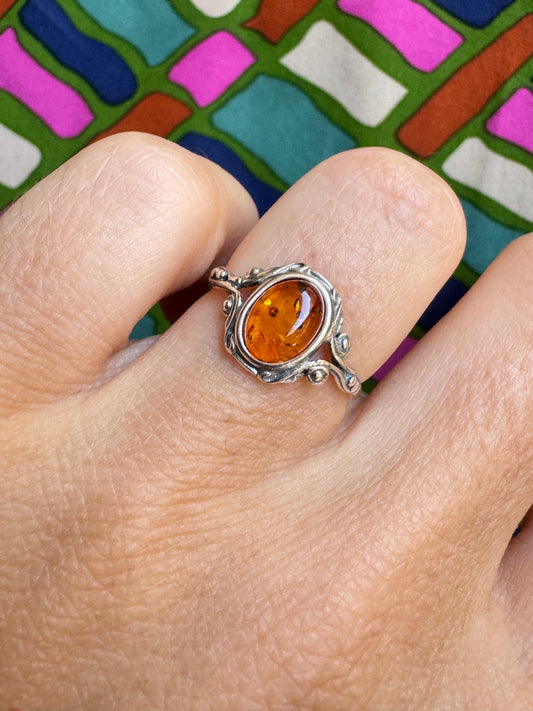 Amber Silver Ring 14A