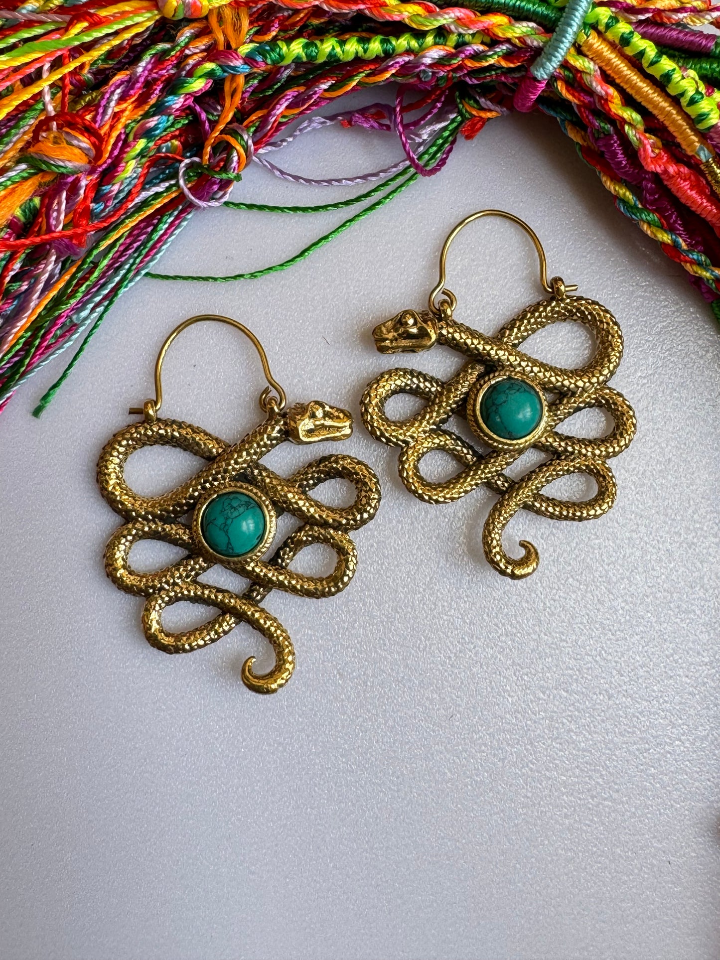 Turquoise golden boho earrings