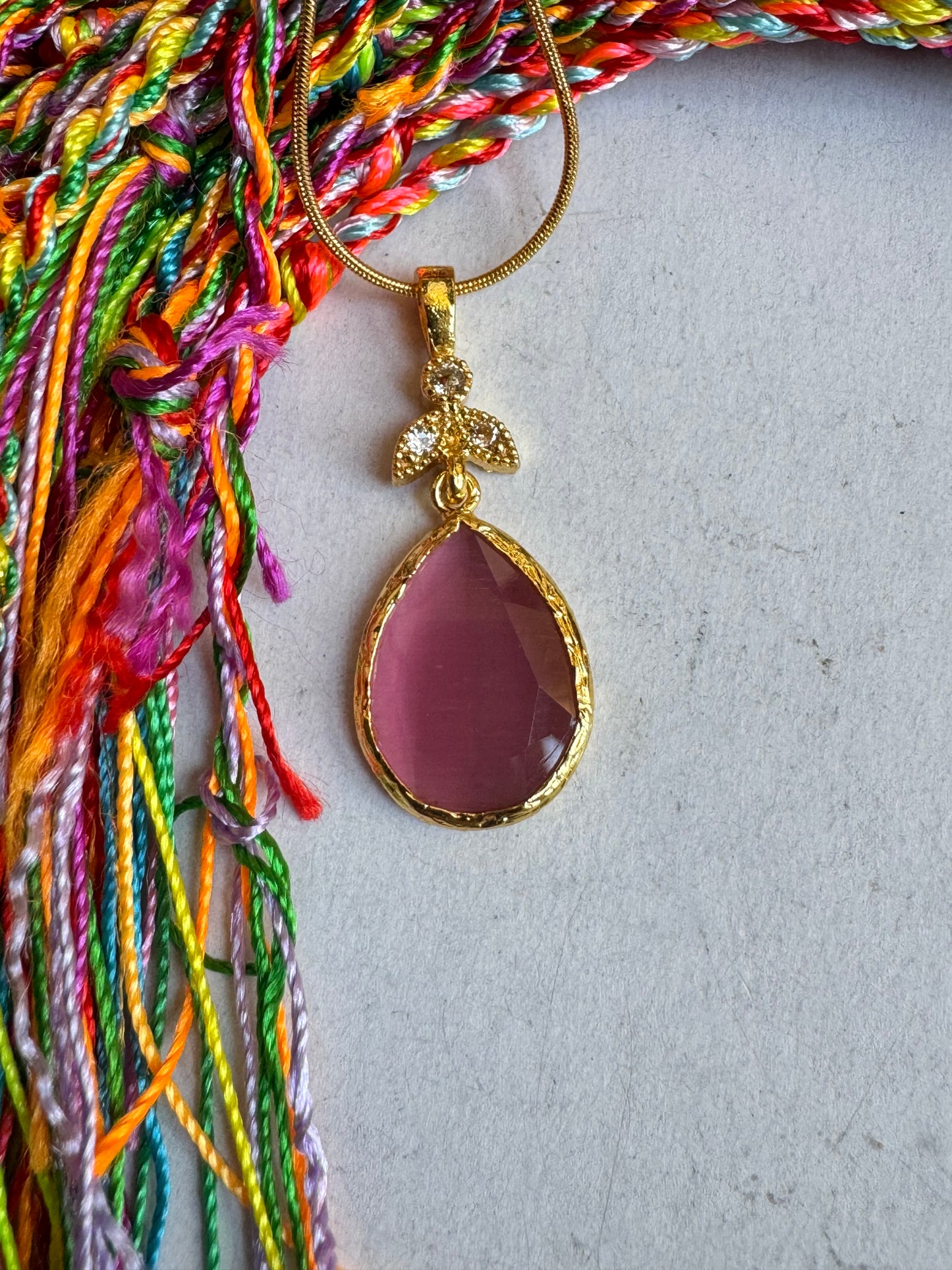 Pink drop stone pendant