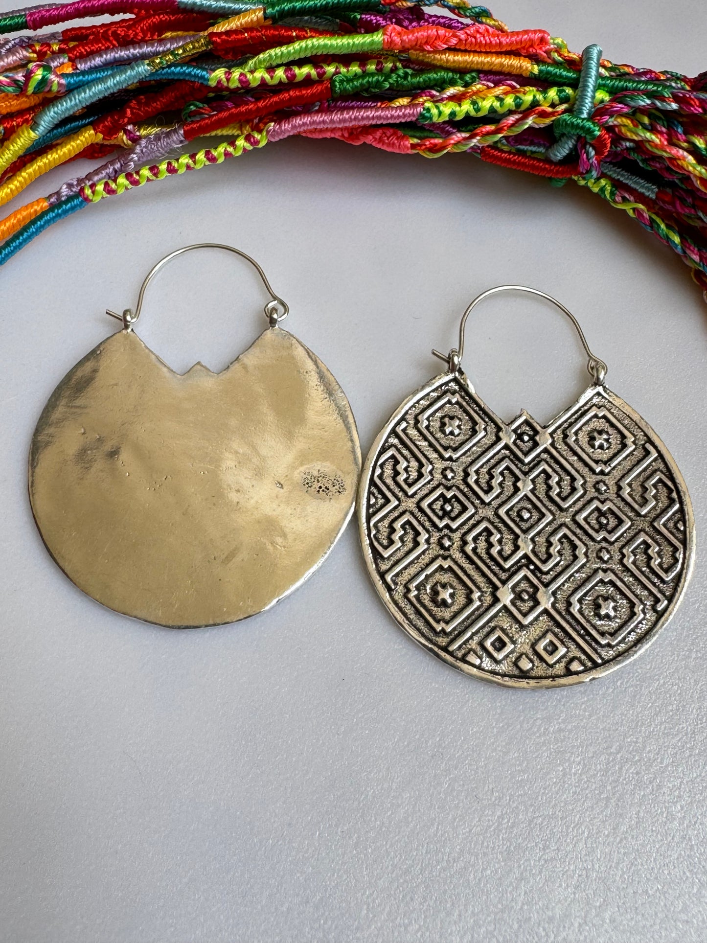 Decorated silver boho earrings