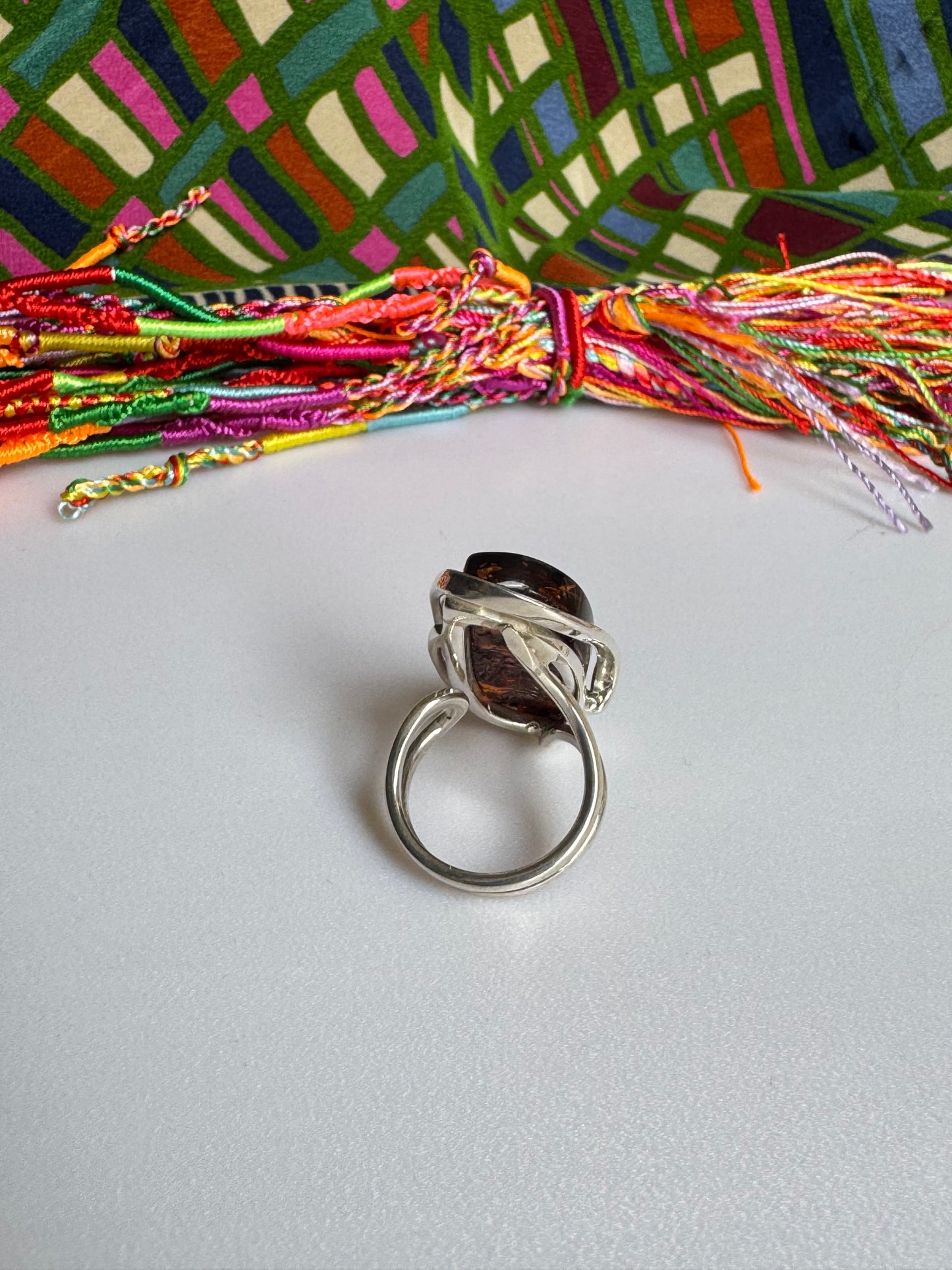 925er Silberring mit Bernstein, Größe 21, verstellbar 56A