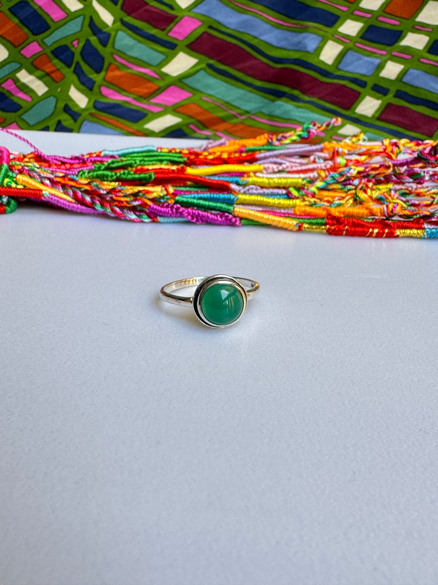 925 green onyx silver ring T24