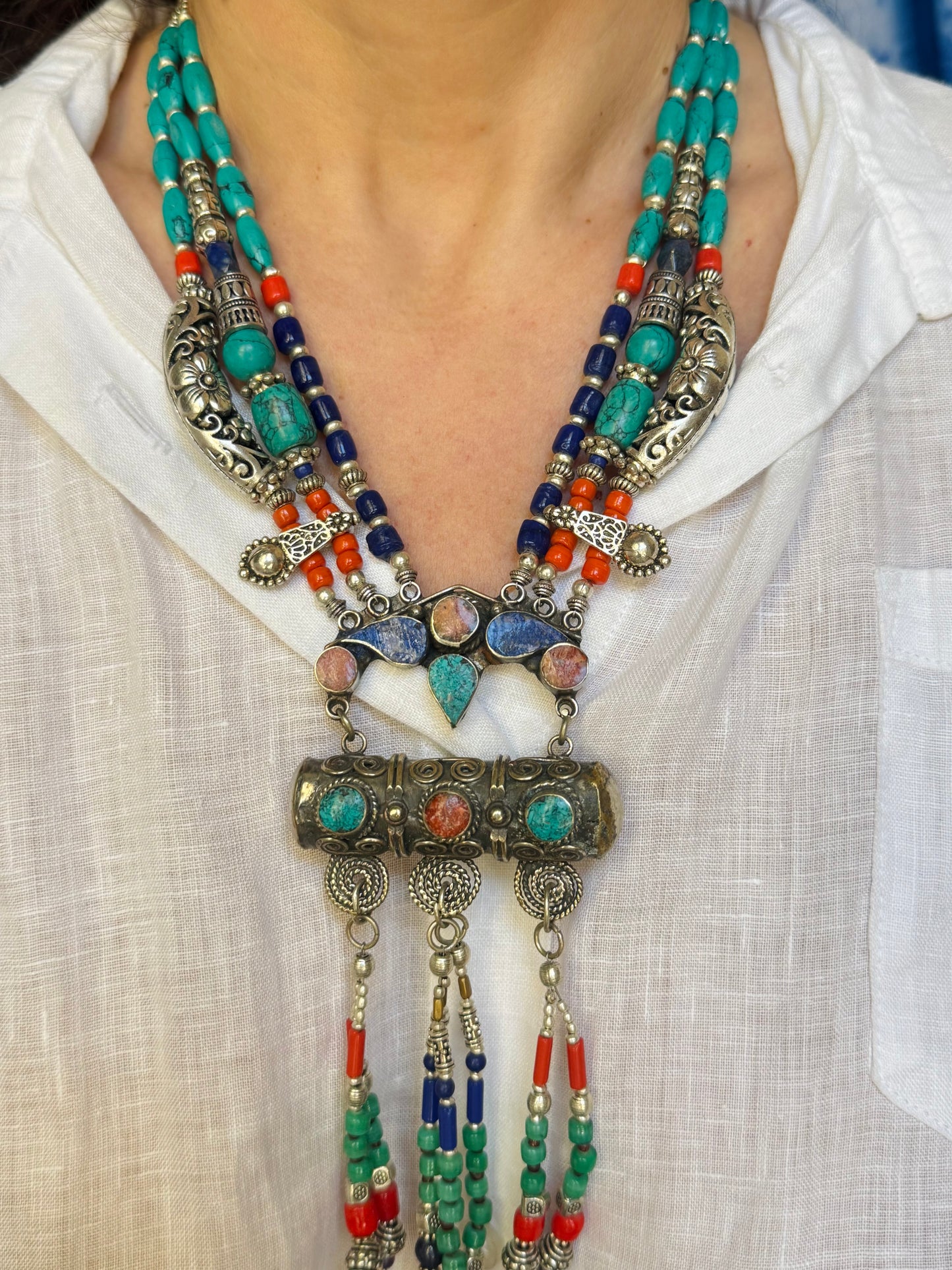 Collana nepalese metallo pietre vintage anni 70
