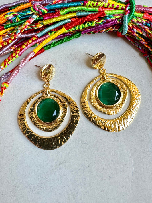 Bottle green golden earrings