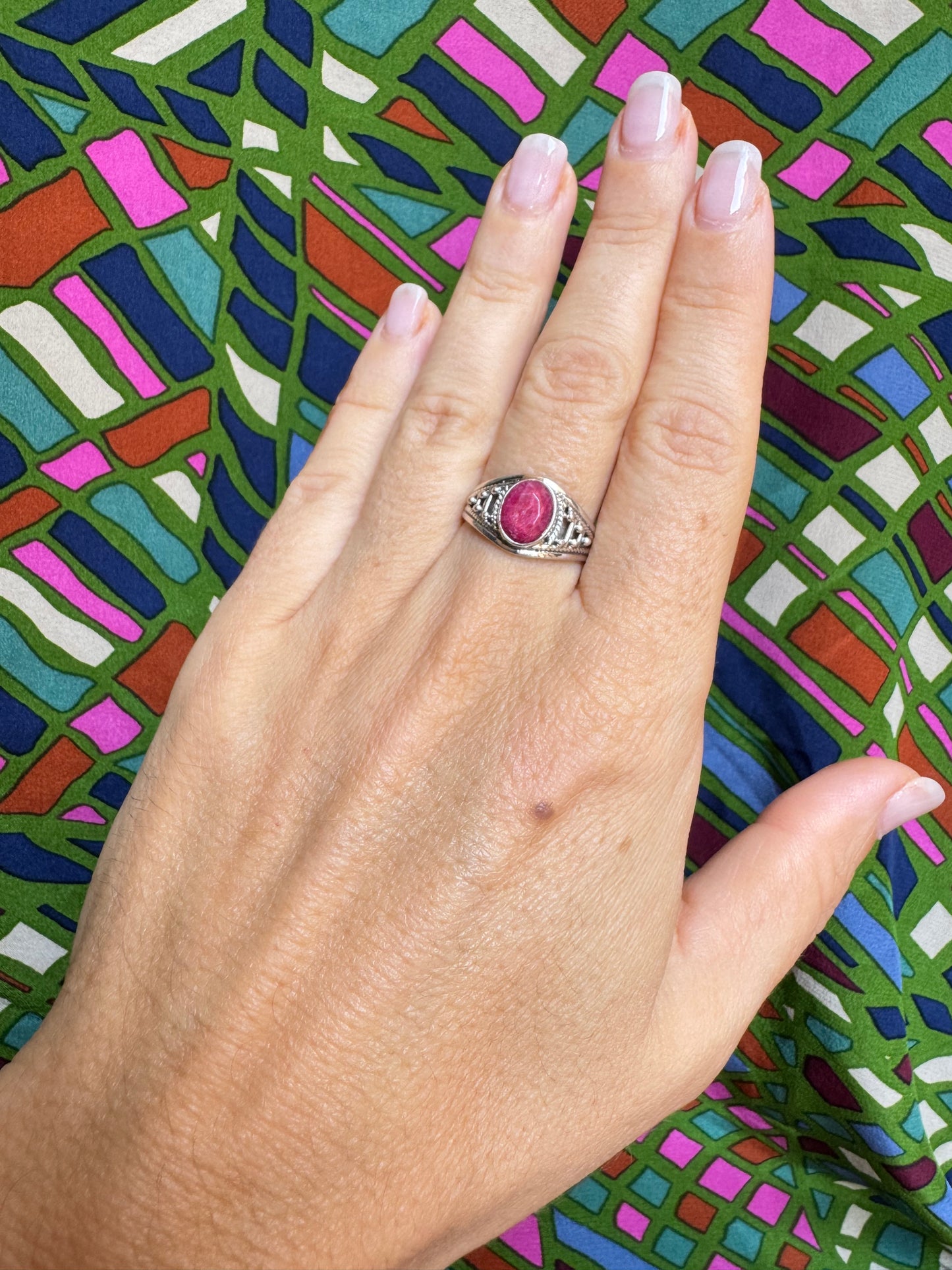 925 Silberring mit Rubinwurzel Größe 17 -X74