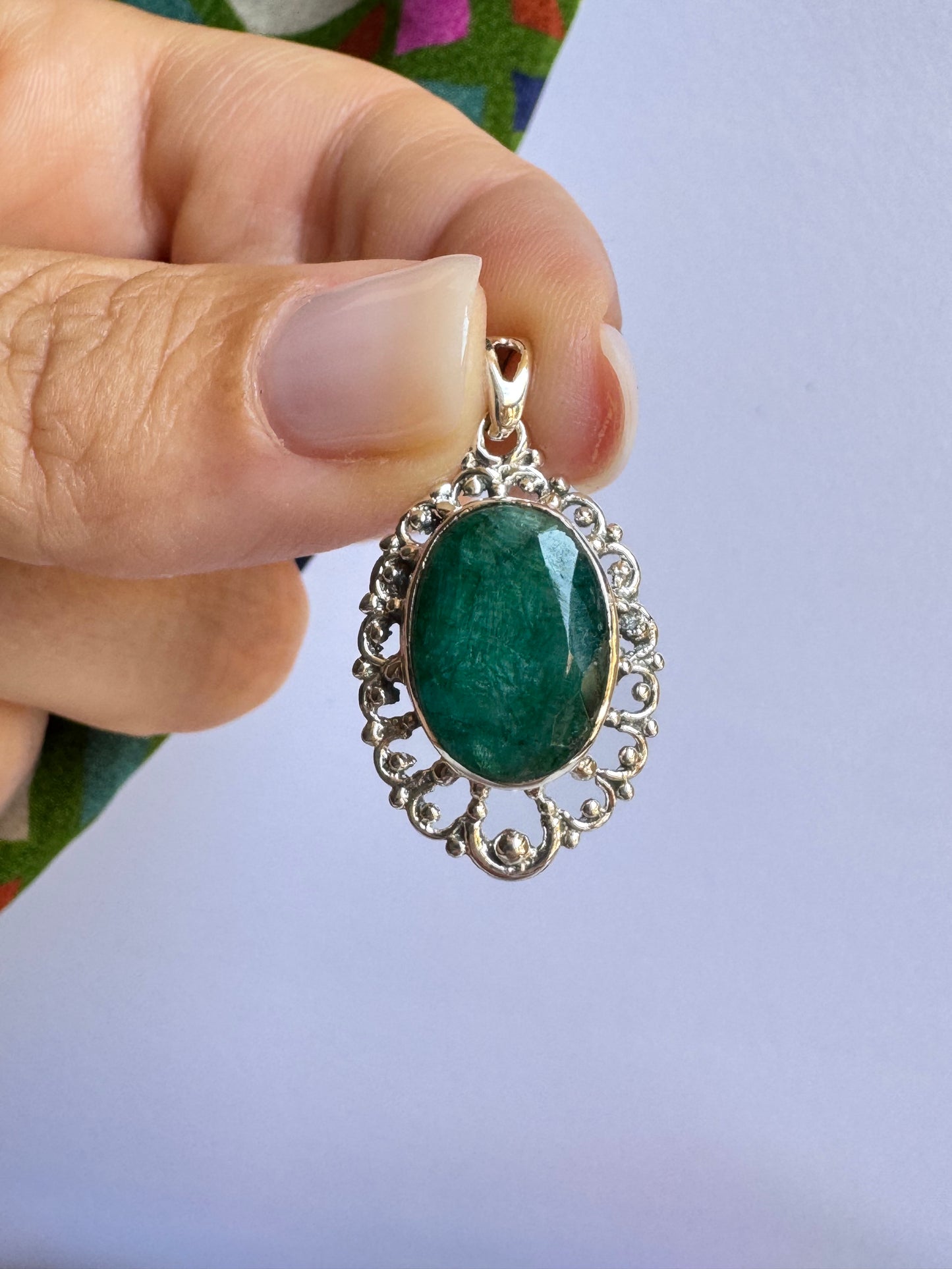 Ciondolo argento 925 radice di smeraldo 40K