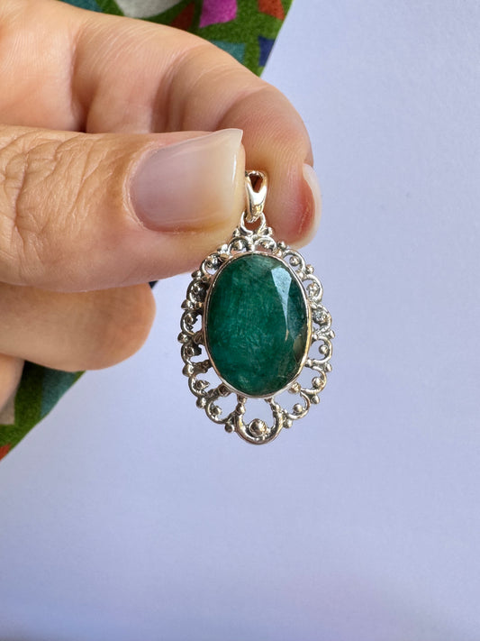 Ciondolo argento 925 radice di smeraldo 40K
