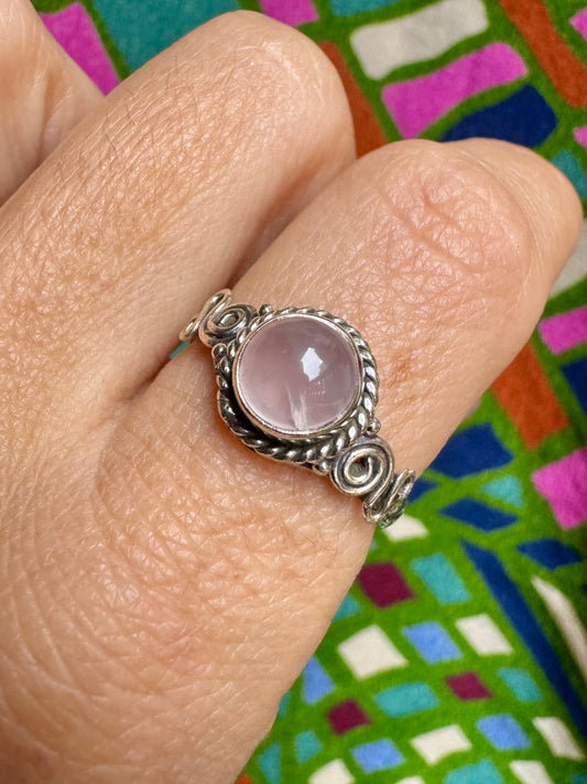 925 silver rose quartz ring size 18 - 3QR
