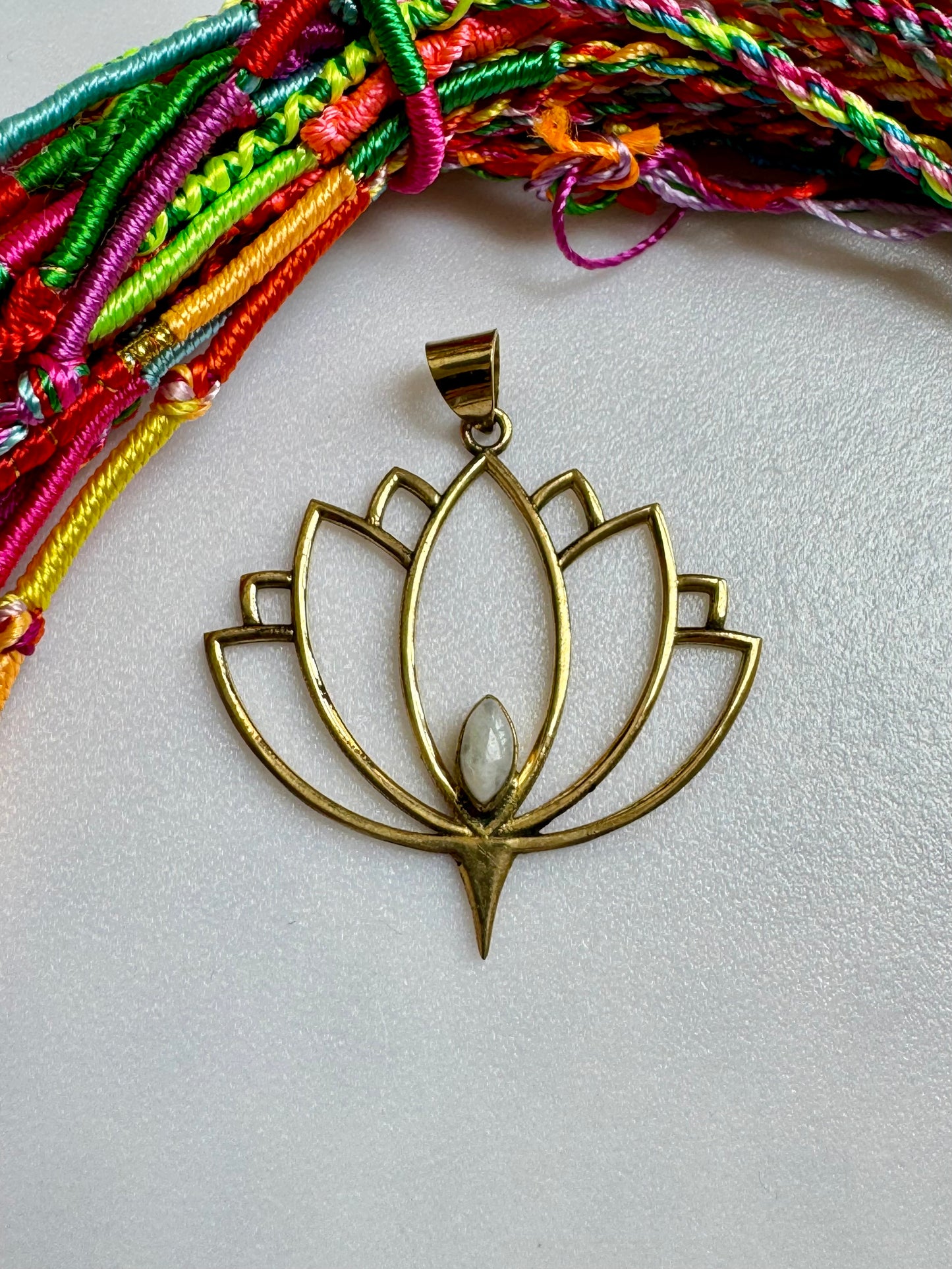 Golden necklace with moonstone lotus flower pendant