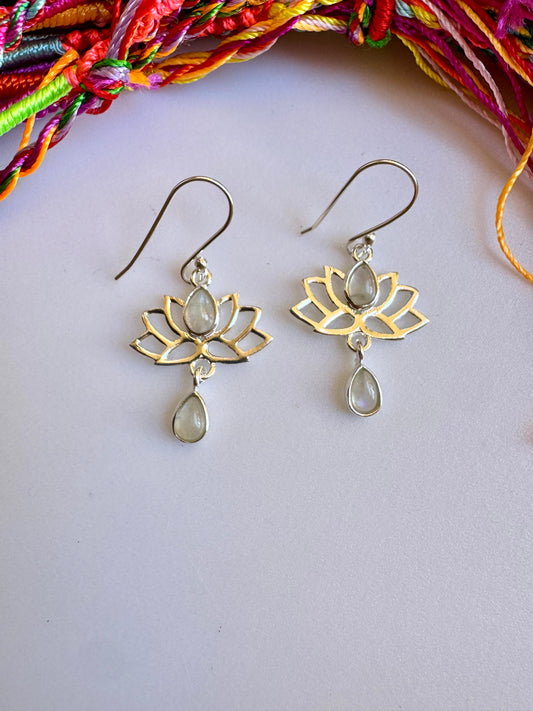 Orecchini argento 925 pietra di luna arcobaleno D31